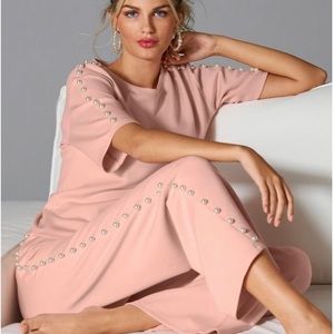 Beautiful Pearl Beaded Pink Knit Matching Set